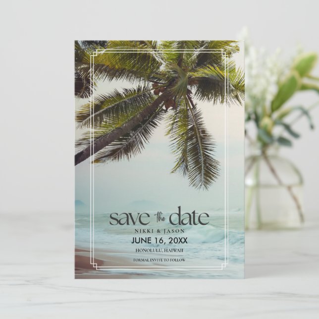 Tropical Hawaiian Destination Beach Wedding Spara Datumet (Stående Fram)