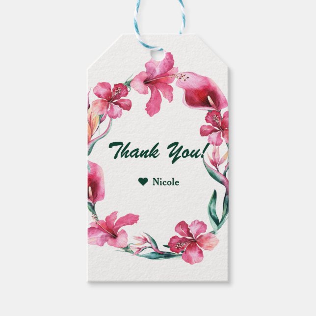 Tropical Hawaiian Flowers Elegant bröllop Favor Presentetikett (Framsidan)