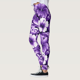 Tropical Hawaiian Flowers Hibiscus Lila White Leggings