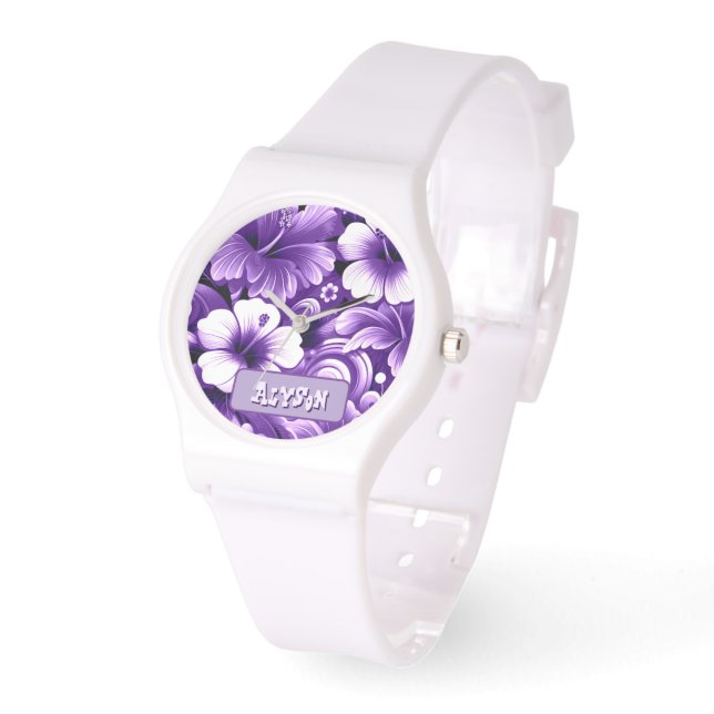Tropical Hawaiian Flowers Hibiscus Personalized Armbandsur (Vinkel)
