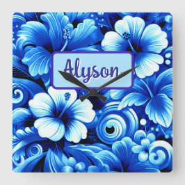Tropical Hawaiian Flowers Hibiscus Personalized Fyrkantig Klocka