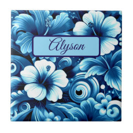 Tropical Hawaiian Flowers Hibiscus Personalized Kakelplatta