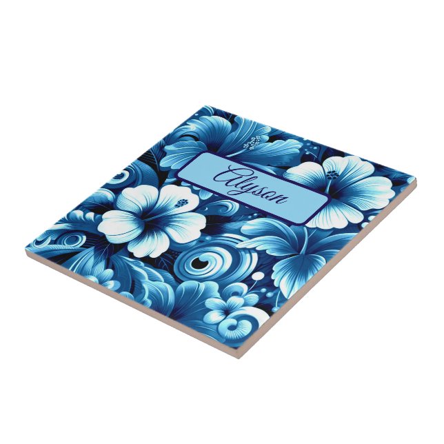 Tropical Hawaiian Flowers Hibiscus Personalized Kakelplatta (Sidan)