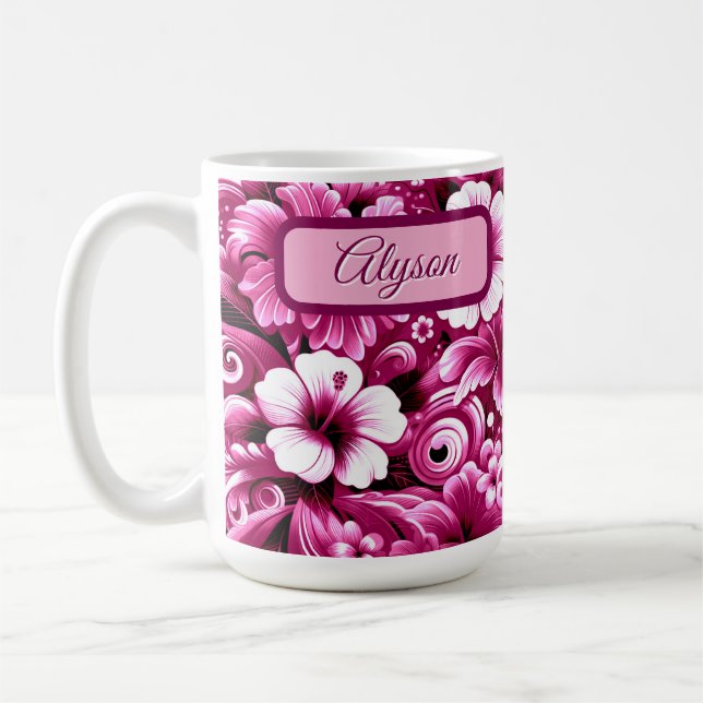 Tropical Hawaiian Flowers Hibiscus Personlig Kaffemugg (Vänster)