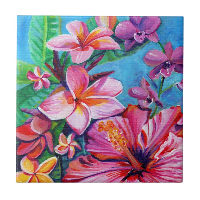 Tropical Hawaiian Flowers Kakelplatta (Framsidan)