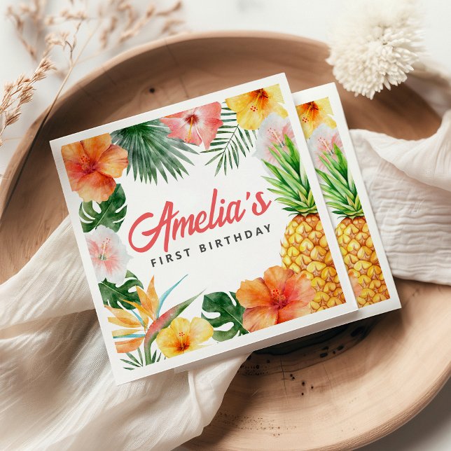 Tropical Hawaiian Födelsedagsfest Napkins Pappersservett (Skapare uppladdad)