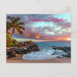 Tropical Hawaiian Handflatan Träd Sandy Beach Para Vykort
