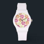Tropical Hawaiian Hibiscus Flowers Blommigt Watch Armbandsur<br><div class="desc">Innehåller en originalillustration av rosa,  gult och tropiska hibiscus-blommar av orange.</div>