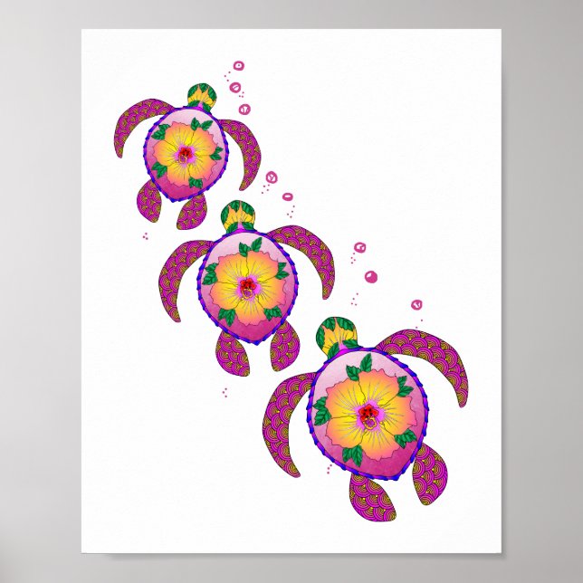 Tropical Hawaiian Honu Turtles Poster (Framsidan)