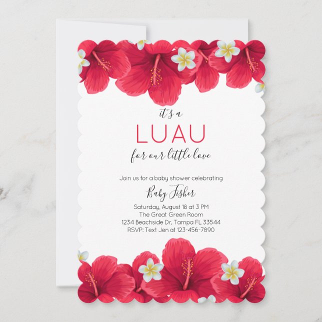 Tropical Hawaiian Luau Baby Shower-inbjudan, Red Inbjudningar (Framsida)