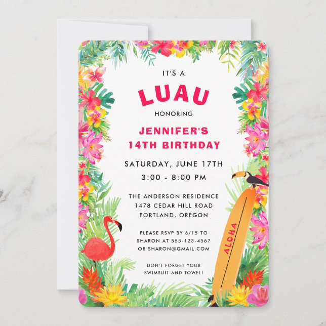 Tropical Hawaiian Luau Birthday Inbjudningar (Framsida)