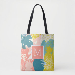 Tropical Hawaiian Pineapple Monogram Tote Bag Tygkasse