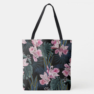 Tropical Hawaiian Rosa Blommigt Tote Tygkasse