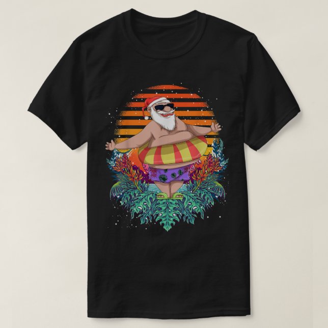 Tropical Hawaiian Summer Funny Jultomten Christm T Shirt (Design framsida)