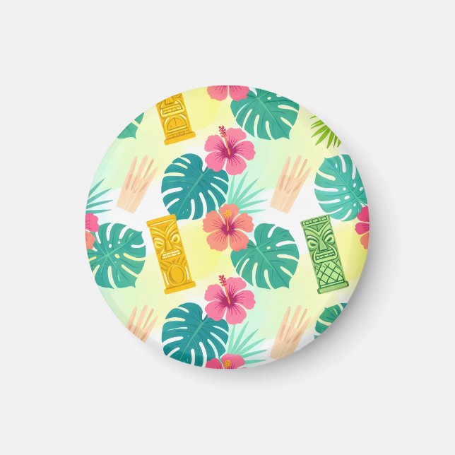 Tropical Hawaiian Tiki Pattern for Parties Wedding Magnet (Framsidan)
