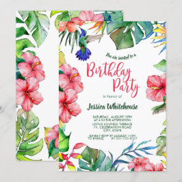 Tropical Hawaiian Watercolor Blommigt Birthday Inbjudningar