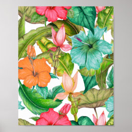Tropical Hawaiian Watercolor Hibiscus Blommigt Poster