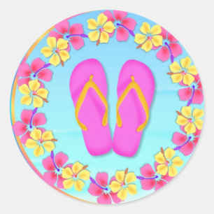 Tropical Hawiian Luau Cuptårta Toppers Stickers Runt Klistermärke
