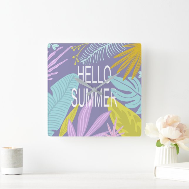 Tropical hej Summer | Kvadratväggslås Fyrkantig Klocka (Hem)