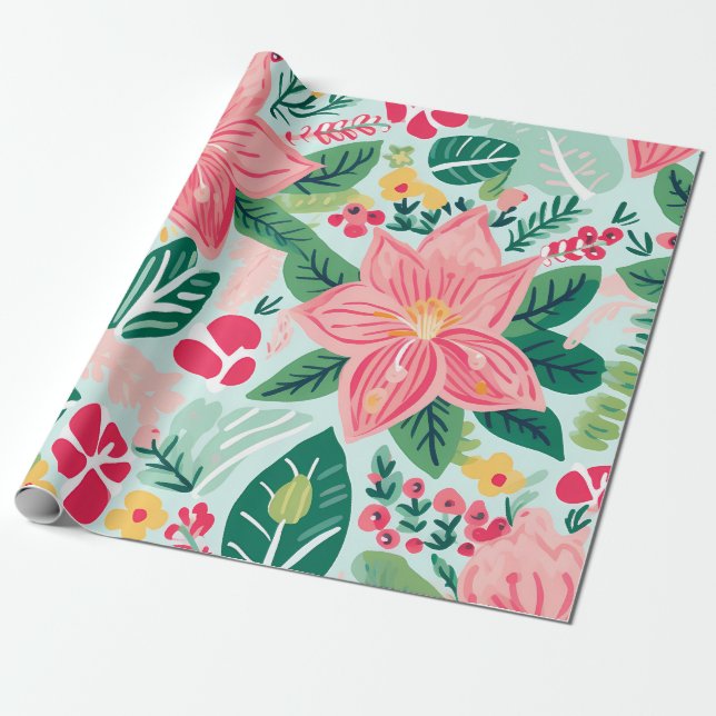 "Tropical Helgdag Blooms Mönster" Presentpapper (Utrullad)