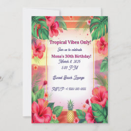 Tropical Hibiscus Ananas Vuxen Födelsedag In Inbjudningar