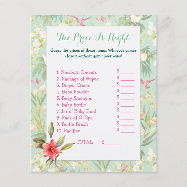 Tropical Hibiscus Baby Shower Games 2 Sided (Framsida)