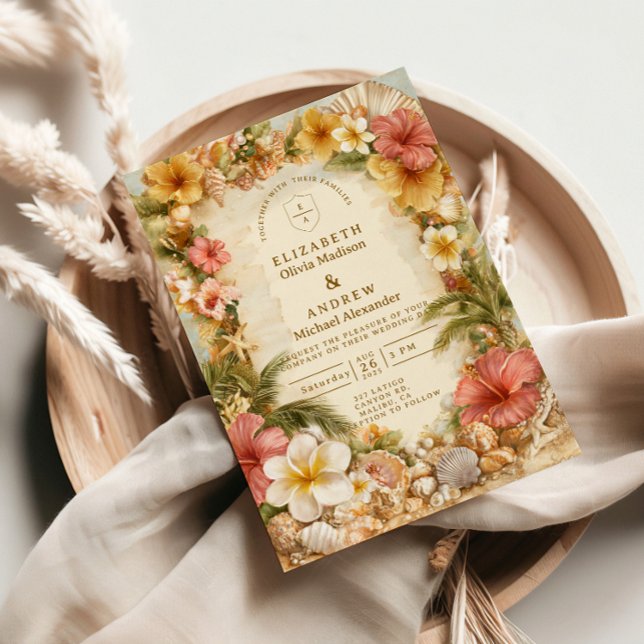 Tropical Hibiscus Beach Botanical Wedding Inbjudningar (Skapare uppladdad)