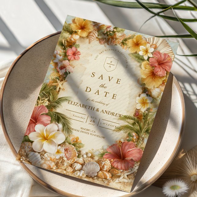 Tropical Hibiscus Beach Botanical Wedding Spara Datumet (Skapare uppladdad)