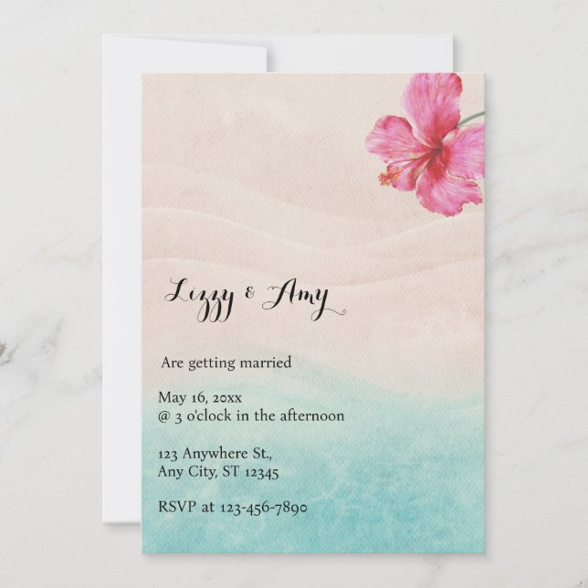Tropical Hibiscus Beach Wedding bjudande Inbjudningar (Framsida)