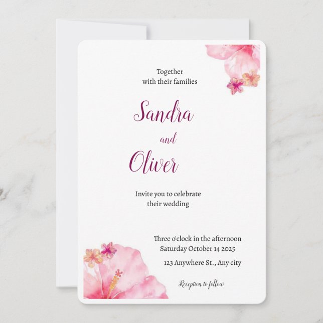 Tropical Hibiscus Beach Wedding bjudande Inbjudningar (Framsida)