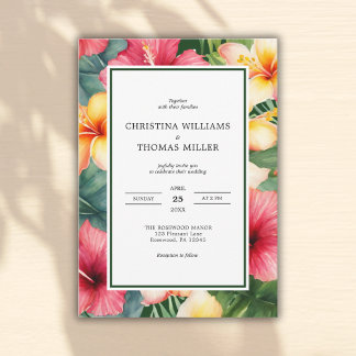 Tropical Hibiscus Blommigt Destination Wedding Inbjudningar