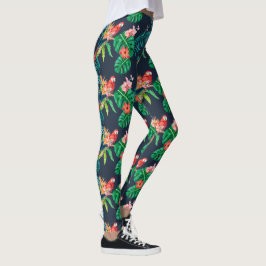 Tropical Hibiscus Blommigt Skriv ut med Jungle Par Leggings