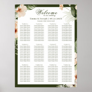 Tropical hibiscus boho pastel Bröllop Seating Poster