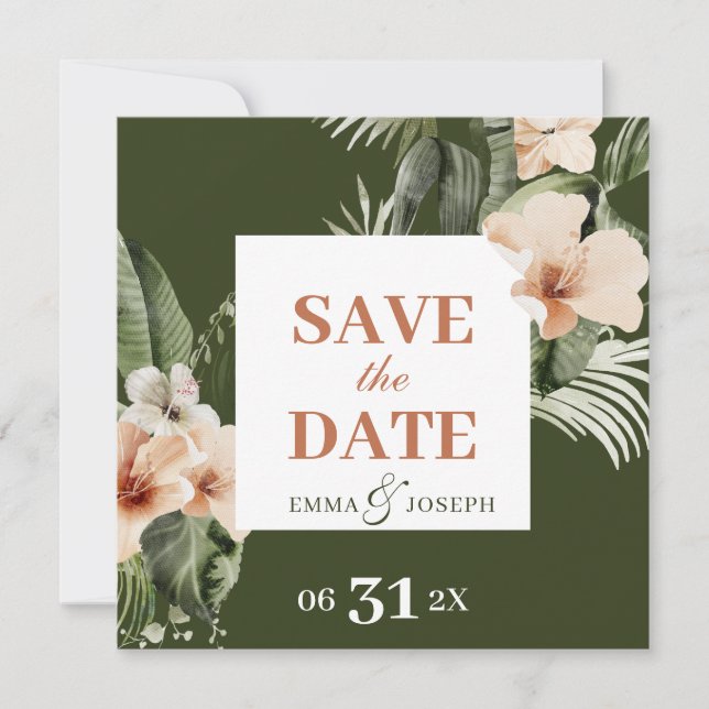 Tropical hibiscus boho pastel "Save the Date" Inbjudningar (Framsida)