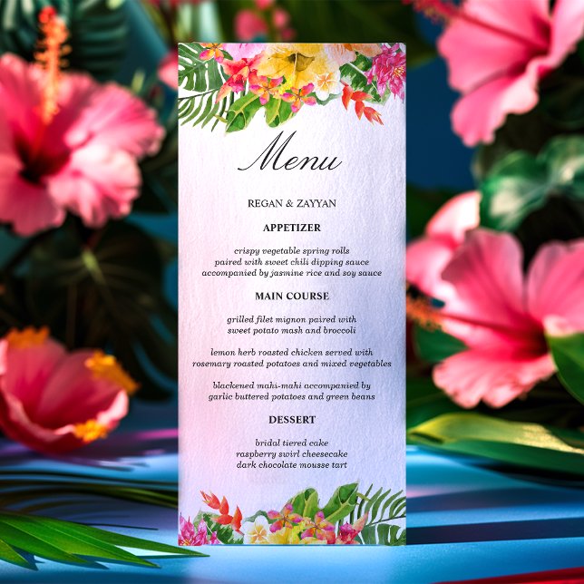 Tropical Hibiscus Floral Palms Wedding Meny (Skapare uppladdad)