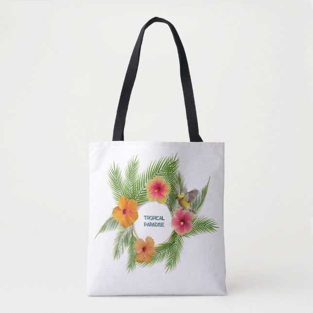 Tropical Hibiscus Floral Wreath Tote Bag Tygkasse (Framsida)