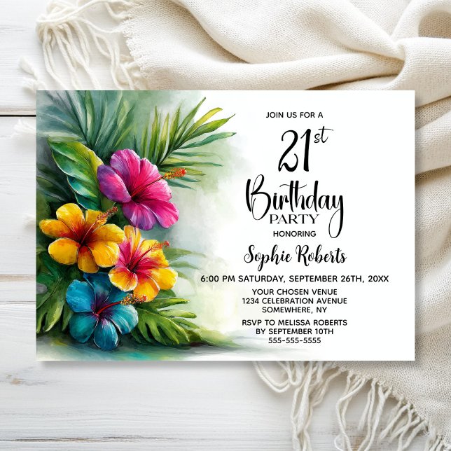 Tropical Hibiscus Flowers 21st Birthday Party Inbjudningar (Skapare uppladdad)