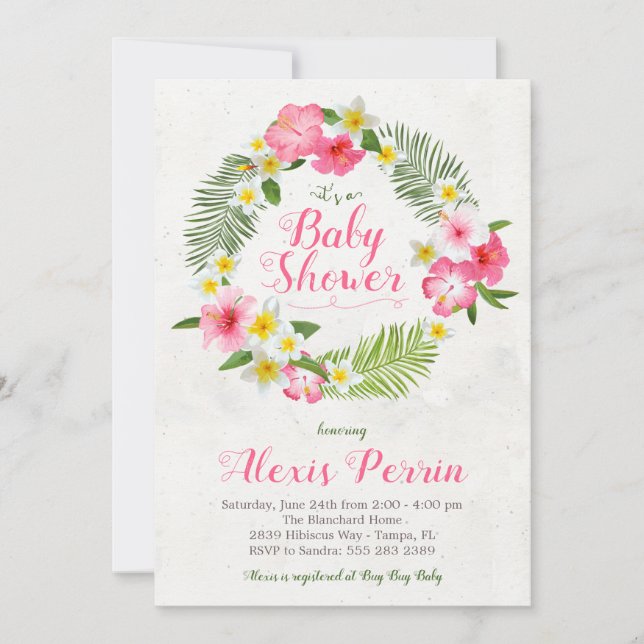 Tropical Hibiscus Flowers Baby Shower-inbjudan Inbjudningar (Framsida)