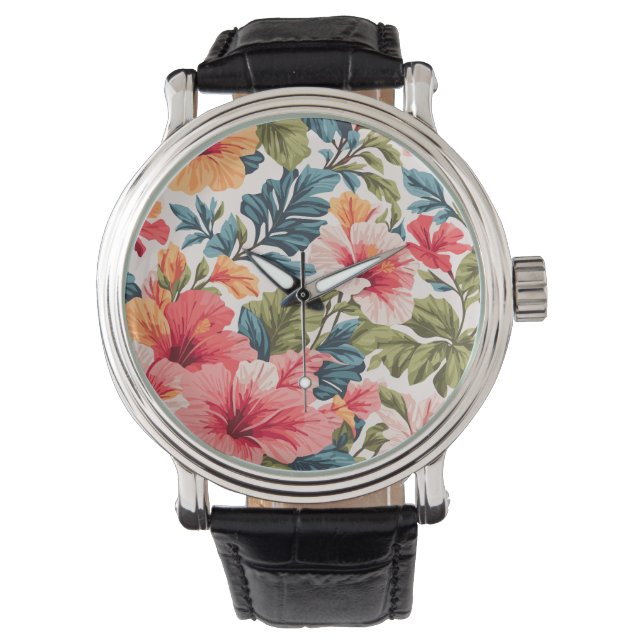 Tropical Hibiscus Flowers Elegance Armbandsur (Framsida)