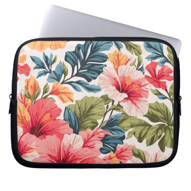 Tropical Hibiscus Flowers Elegance Laptop Fodral (Framsidan)