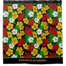 Tropical Hibiscus Flowers Patterned Black