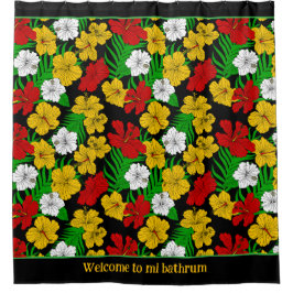 Tropical Hibiscus Flowers Patterned Black