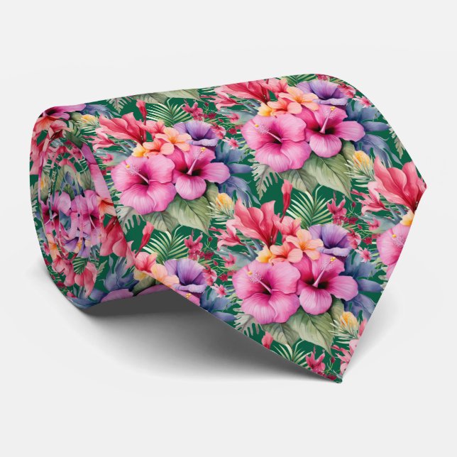 Tropical Hibiscus Flowers Summer Neck Tie Slips (Rullad)