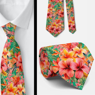 Tropical Hibiscus Flowers Summer Neck Tie Slips