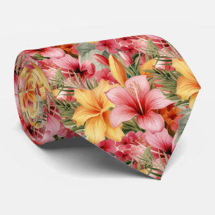 Tropical Hibiscus Flowers Summer Neck Tie Slips