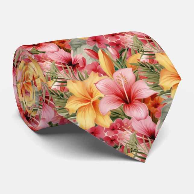 Tropical Hibiscus Flowers Summer Neck Tie Slips (Rullad)