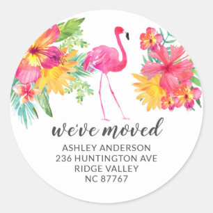 Tropical Hibiscus Rosa Flamingo Ny adress etikett