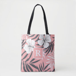 Tropical Hibiscus rosa Monogram personlig Tygkasse