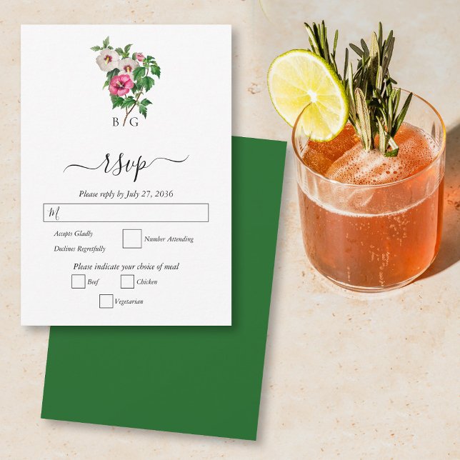 Tropical Hibiscus Sommar Bröllop OSA Kort (Watercolor Tropical Hibiscus Summer Wedding RSVP Card)