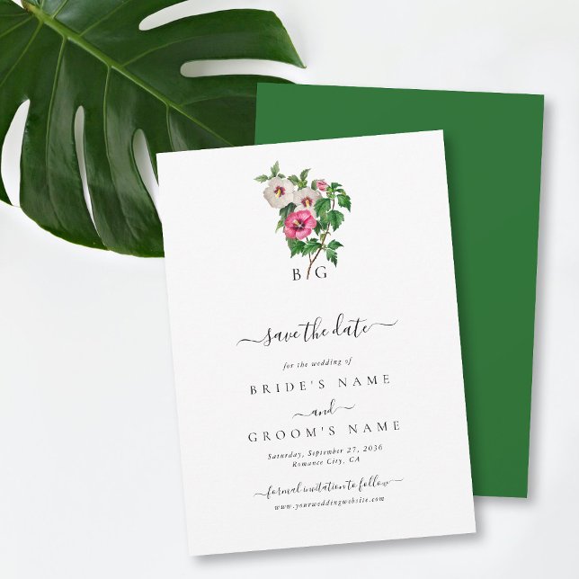 Tropical Hibiscus Sommar Bröllop Spara Datumet (Watercolor Tropical Hibiscus Summer Wedding Save The Date)